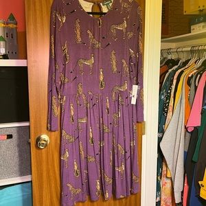 Purple ModCloth cheetah long sleeved dress, size 1XL, NWOT